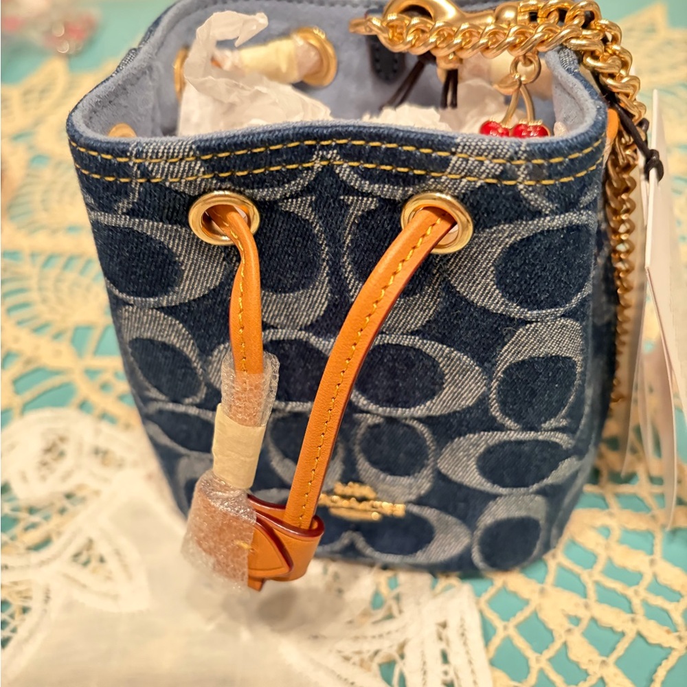 Coach Blue and Tan Mini Drawstring Bag